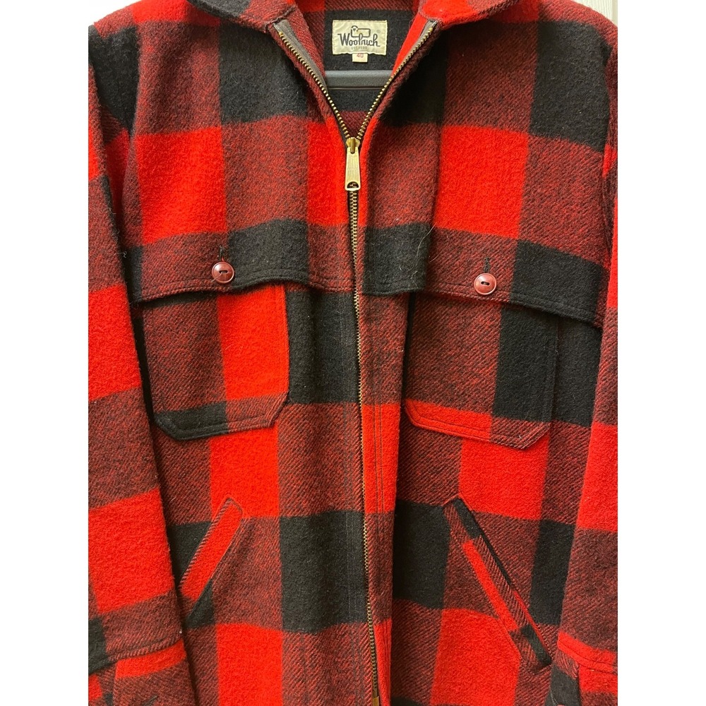 VTG Woolrich Men's 40 Woolen Mills Plaid Buffalo Mackinaw Full Zip Jacket 1950's - Picture 4 of 12